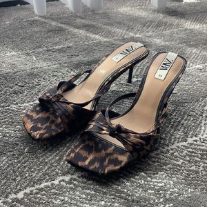 Zara low kitten Heel leopard open toe sandals